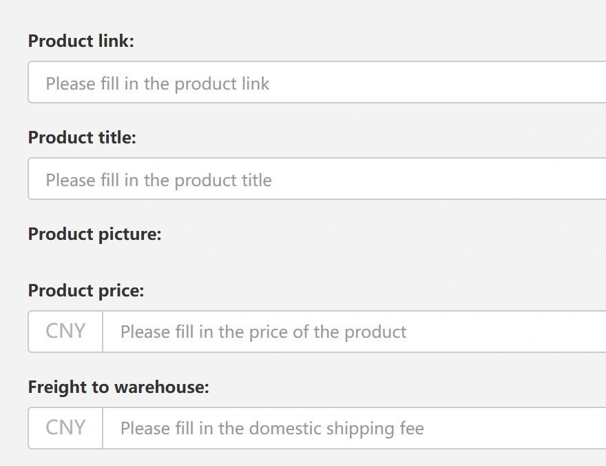 Actual EastMallBuy DIY order fields for product link, title, price and warehouse freight